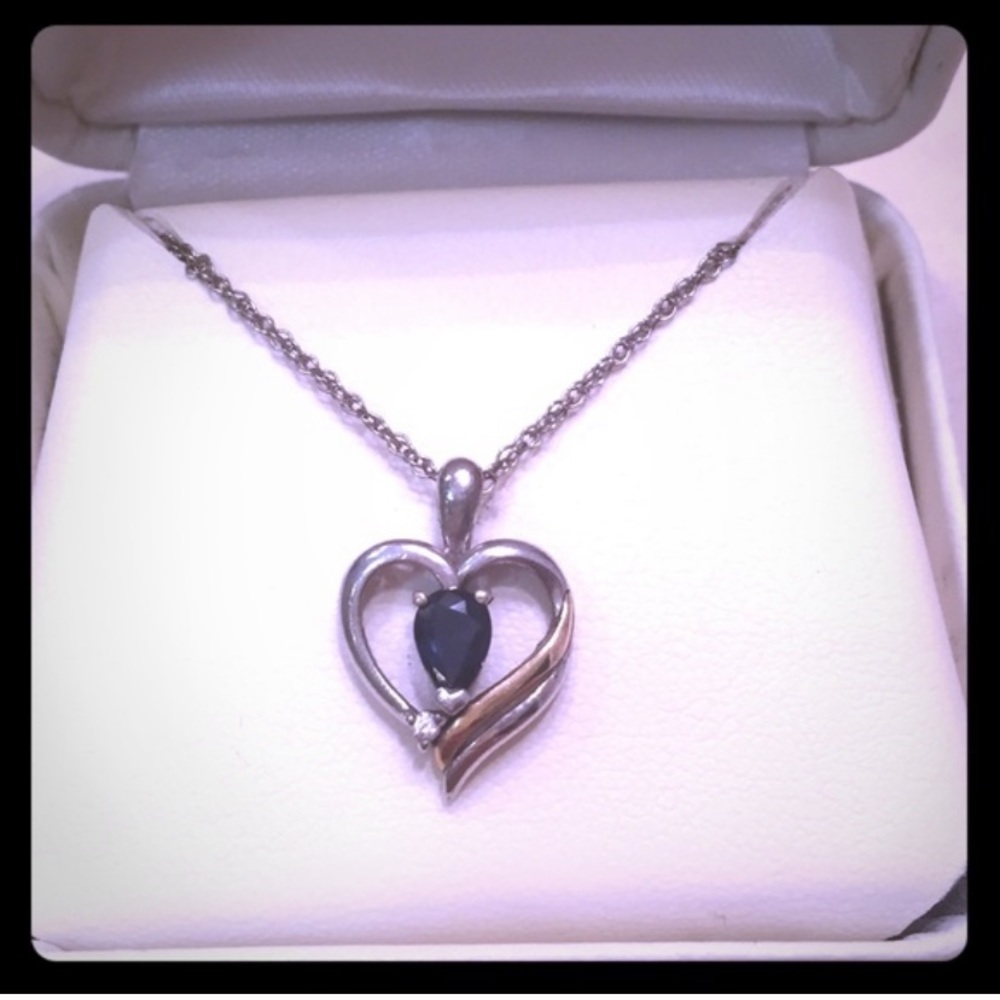 Sapphire and diamond heart necklace